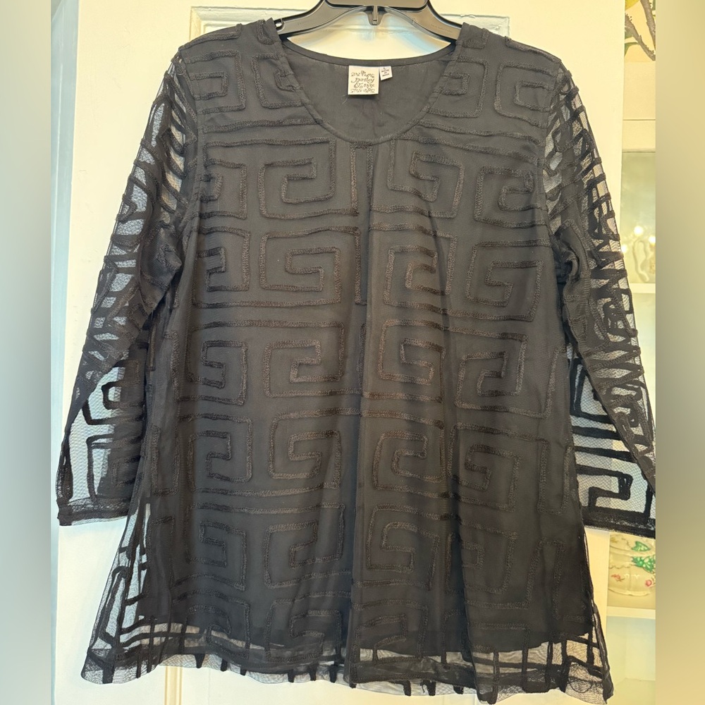 Parsley & Sage Black Sheer Geometric Blouse